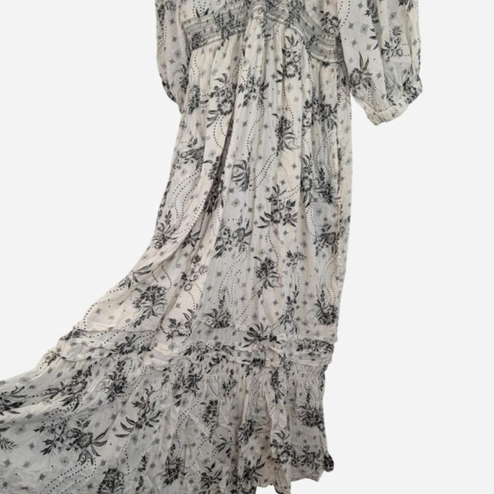 Free People Golden Hour Floral Boho Maxi Dress Ivory Black XL - Picture 10 of 12